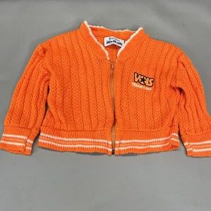 Vintage 70s 80s Baby Knit TN Vols Orange Knit Sweater Zip Cardigan 6m / 12m